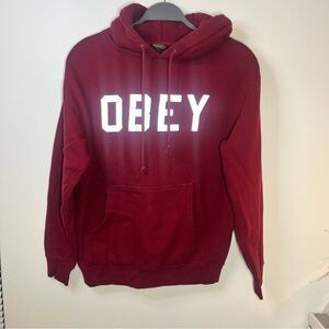 Obey Burgundy Pullover Hoodie Men’s Small Streetwear Fleece Sweatshirt